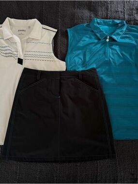 Black A-Line Golf Skort with Contrast Stitching & 2 polos